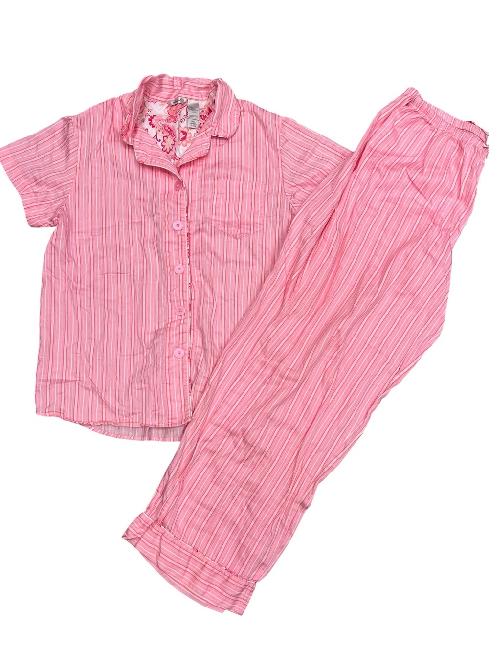 Adonna 2 Pc Pajama Set XL Tall Pink Pinstripe Short Sleeve Cotton Classic PJs